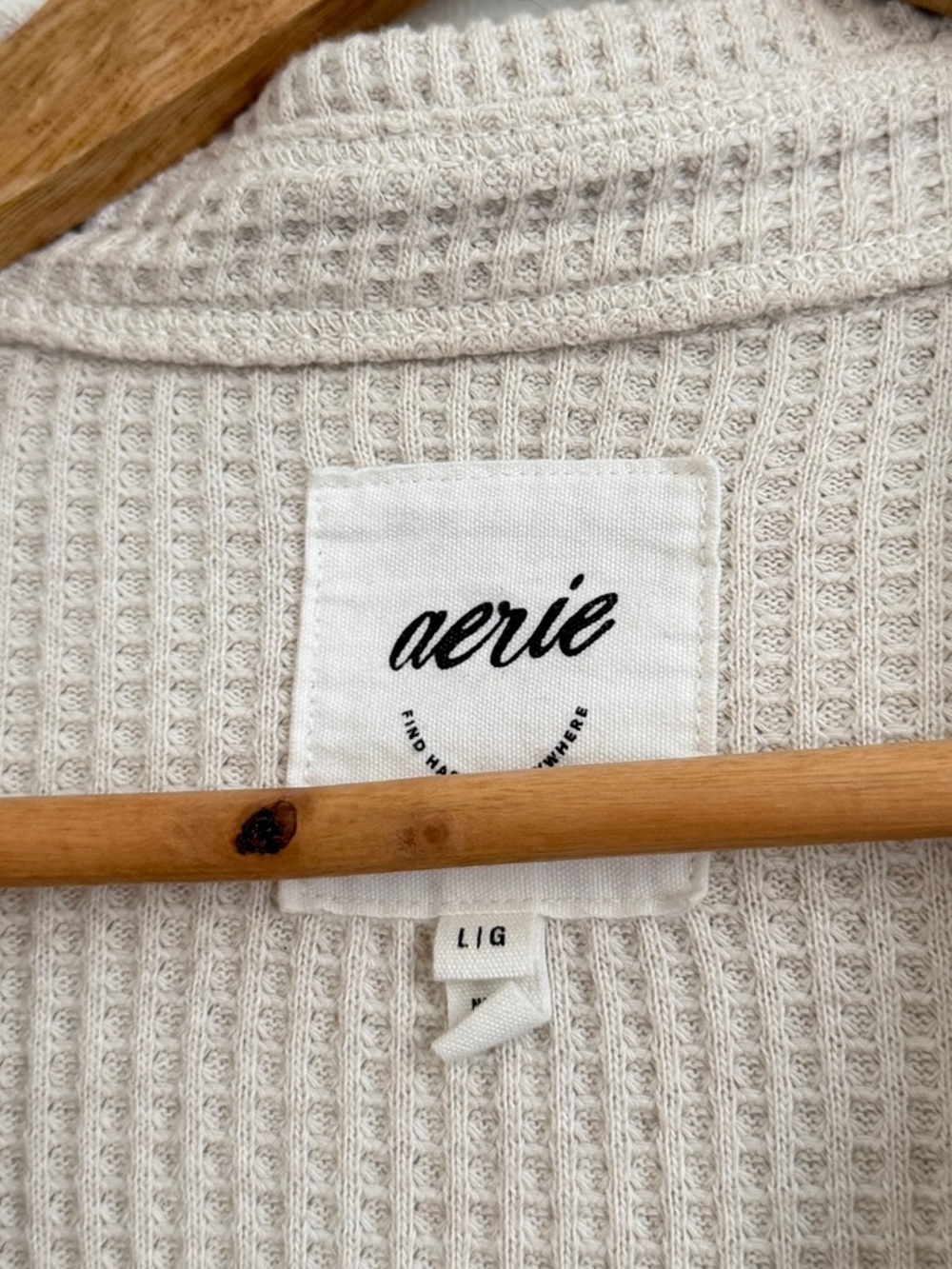 Aerie Lumberjane Cream Waffle Knit Size Large Long Sleeve Button Up Pocket Top - Picture 3 of 5